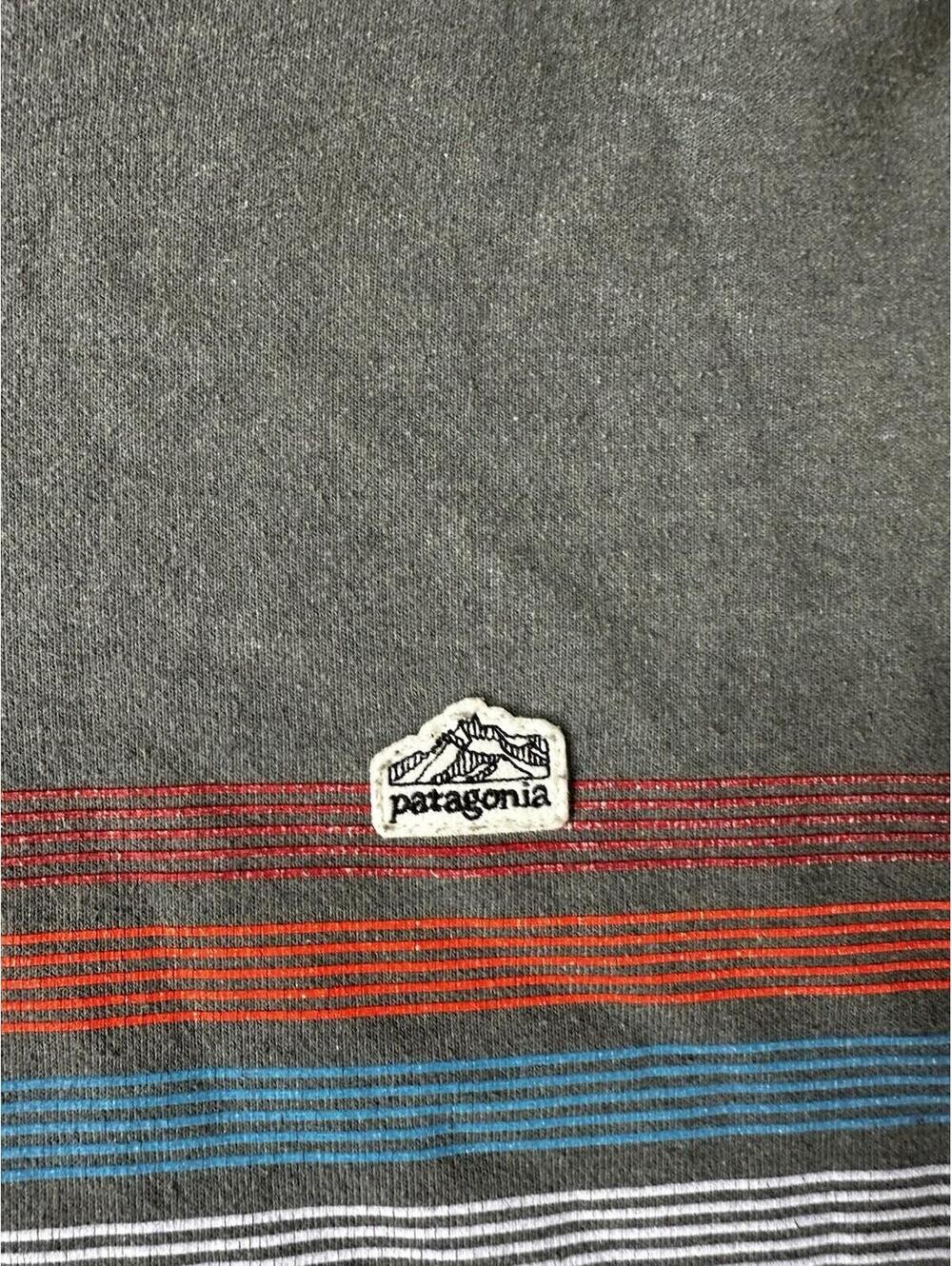 Patagonia Upisral Hoodie Mens Medium Gray Stripe Logo Pullover Sweatshirt - Picture 6 of 11